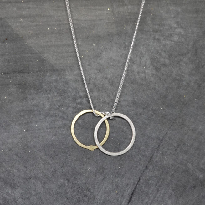 Circle necklace, silver and gold